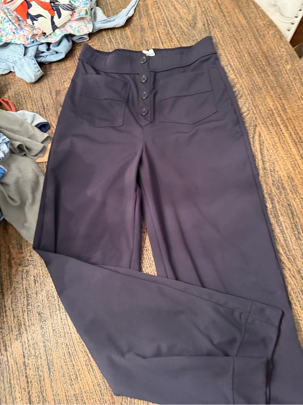 HALARA Navy High-Rise Button-Front Straight Leg Pants
